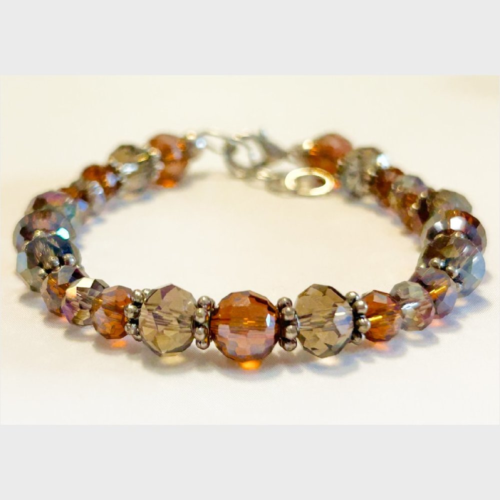 Dark Honey Amber & Grey Lustre Bead Bracelet